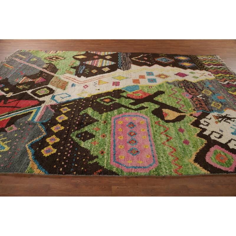 Plush Moroccan Oriental Area Rug Hand-Knotted Wool Carpet - 8'11" x 12'7"