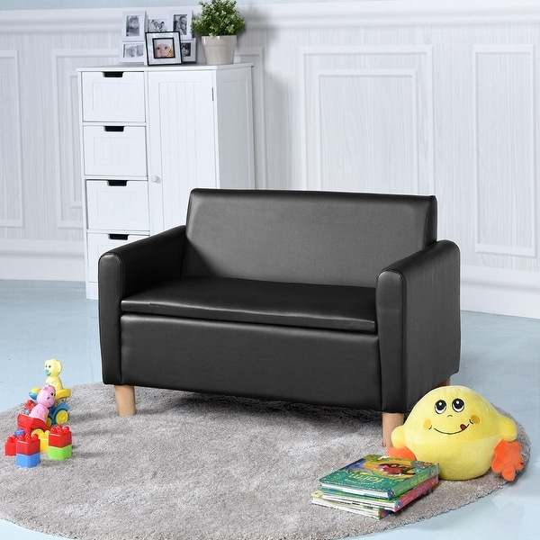Gymax Kids Double Seat Sofa Armrest Chair Lounge Couch Wood Gymax Kids Double Seat Sofa Armrest Chair Lounge Couch Wood Construction Storage Box