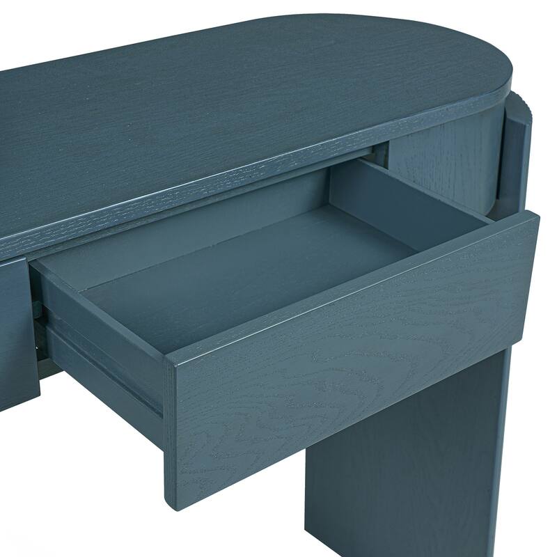 Entryway Table with Natural Wood Grain Finish, Console Table with Fluted Design, Oval Top and 2 Drawers for Entryway