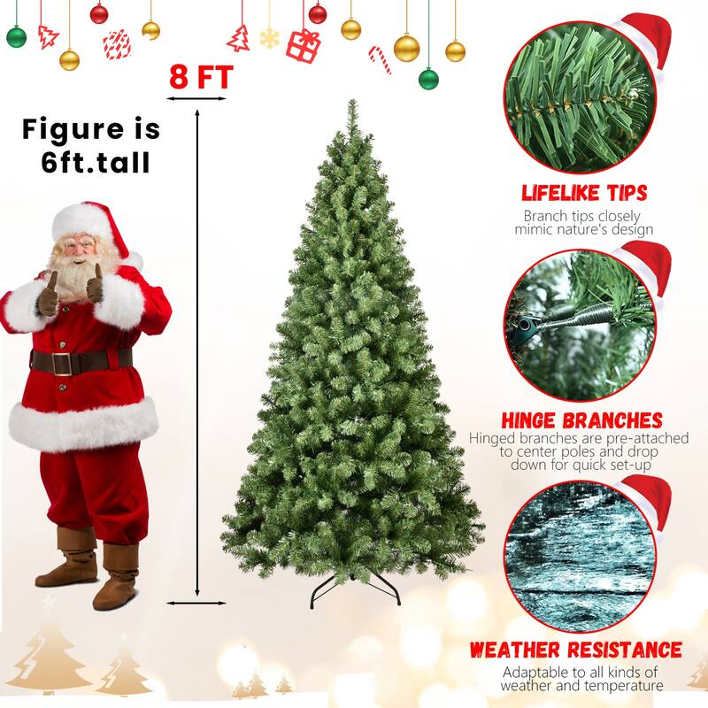 7ft Pre-Lit PVC Christmas Tree with 400 UL Lights, 1072 Tips, Auto-Unfold Memory Wire, Easy Assembly with Stable Metal Stand