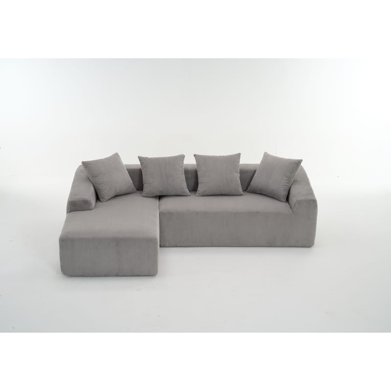 101.6" Corduroy L-Shaped Sectional Sofa with Chaise Lounge and 4 Pillows