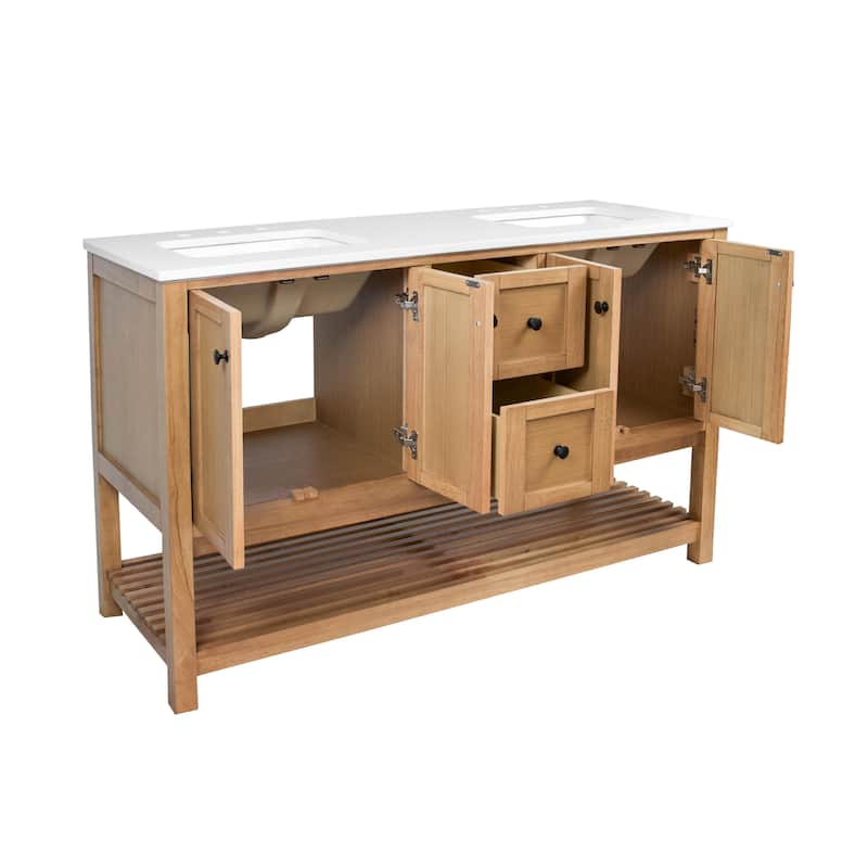 KitchenBathCollection Lakeshore 60" Double Bathroom Vanity with Engineered White Top
