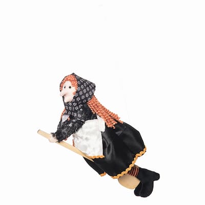 3.54" x 8.26" Decorative Black & Orange Kitchen Apron Witch Cute Halloween Figurine