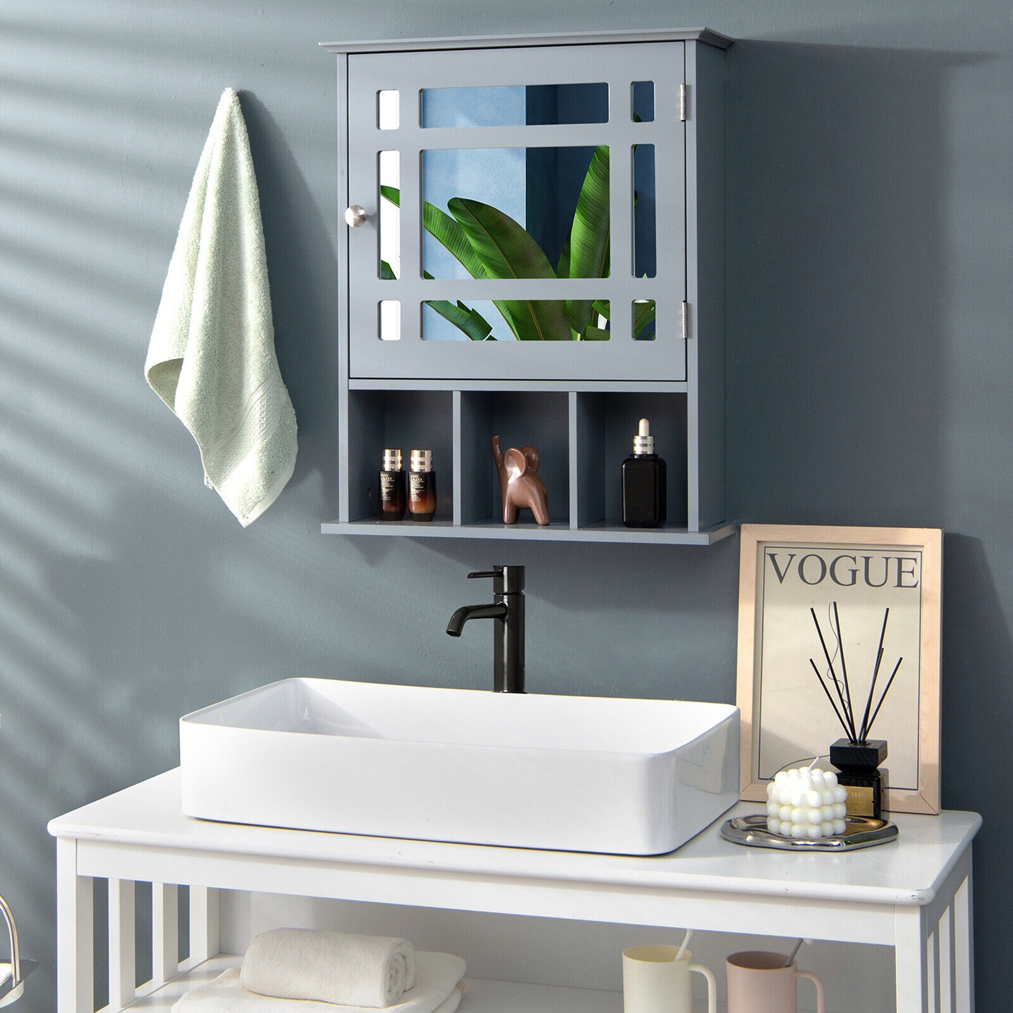 Gymax Mirrored Medicine Cabinet Bathroom Wall Mounted Storage W