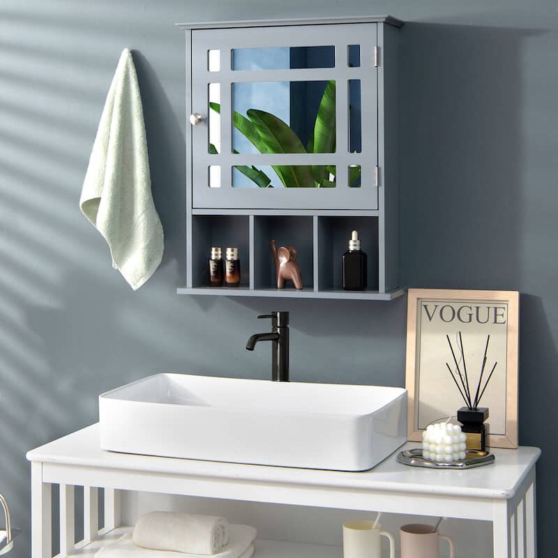 Gymax Mirrored Medicine Cabinet Bathroom Wall Mounted Storage
