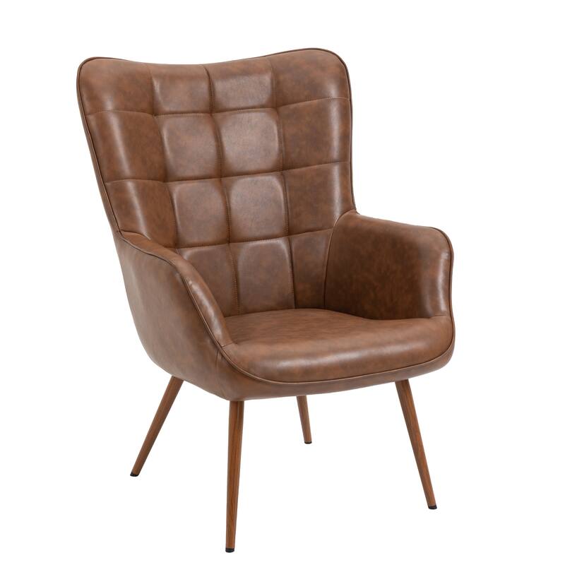 Vintage Wingback Chair Tufted Button PU Leather Accent Chair