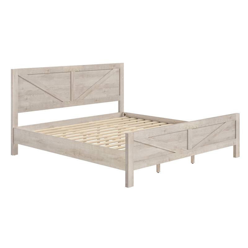King/Queen Size Wood Platform Bed Frame With Headboard, Solid Wood Platform Bed, No Box Spring Needed, Easy Assembly