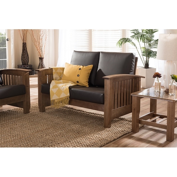Cassandra Faux Leather 2-Seater Loveseat, Dark Brown