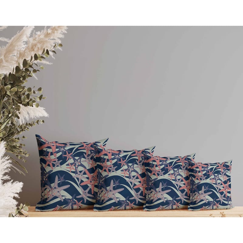 Starfish Sway Faux Suede Reversible Throw Pillow Green and Blue