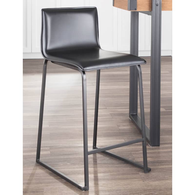 Porch & Den Mara Upholstered Counter Stool in Black Metal (Set of 2) - N/A