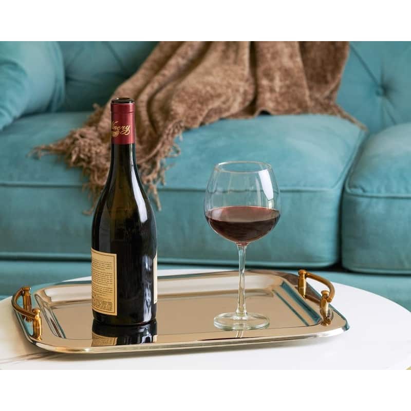 Sol Living Stainless Steel Rectangular Serving Tray with Handle - 16.5" x 13" x 2.8"