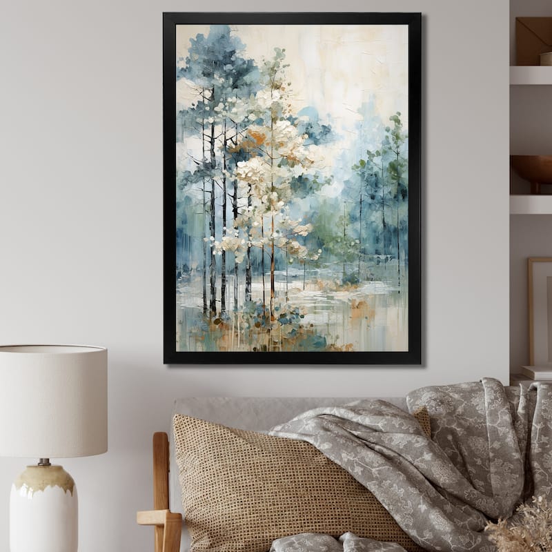 Designart "Pine Tree Enchanted Forest II" Tree Pine Framed Wall Decor - 30 in. wide x 40 in. high - Black