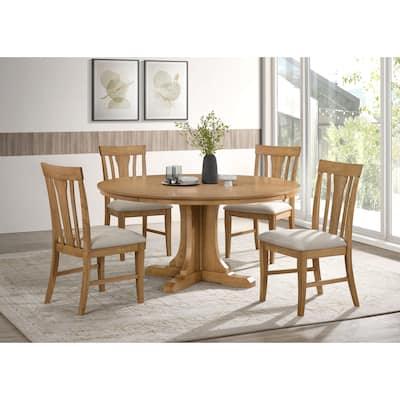Hartville Round Dining Table Set Natural Light Brown