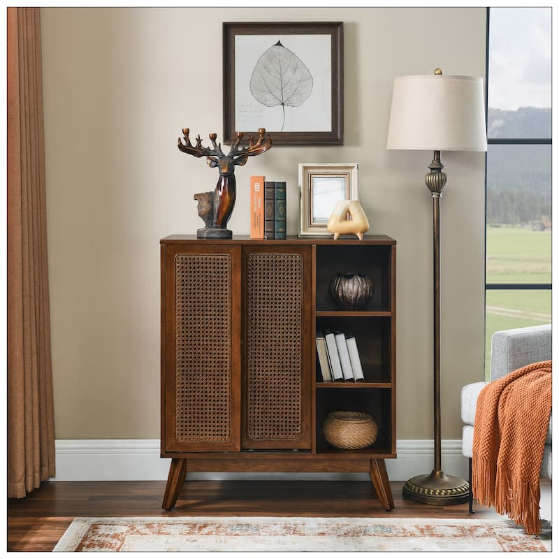 Mid Century Modern Rattan Sideboard Cabinet
