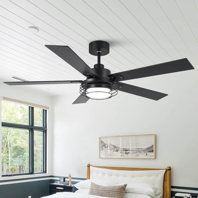 52-in Industrial Metal Chandelier Reversible 5-Blade Ceiling Fan with Remote