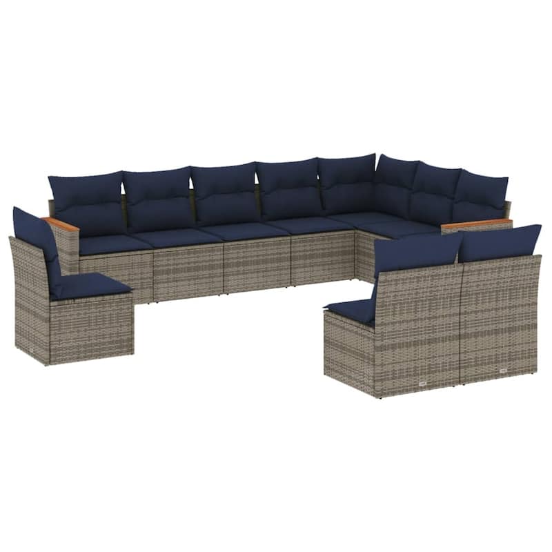 vidaXL Patio Sofa Set with Cushions Outdoor Conversation Furniture Poly Rattan - 24.4x 24.4x 27.2