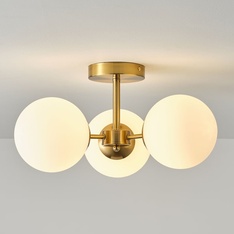 Starsky 3-Light Sputnik Modern White Bubble Glass Globe Semi Flush Mount - Frosted Bubble