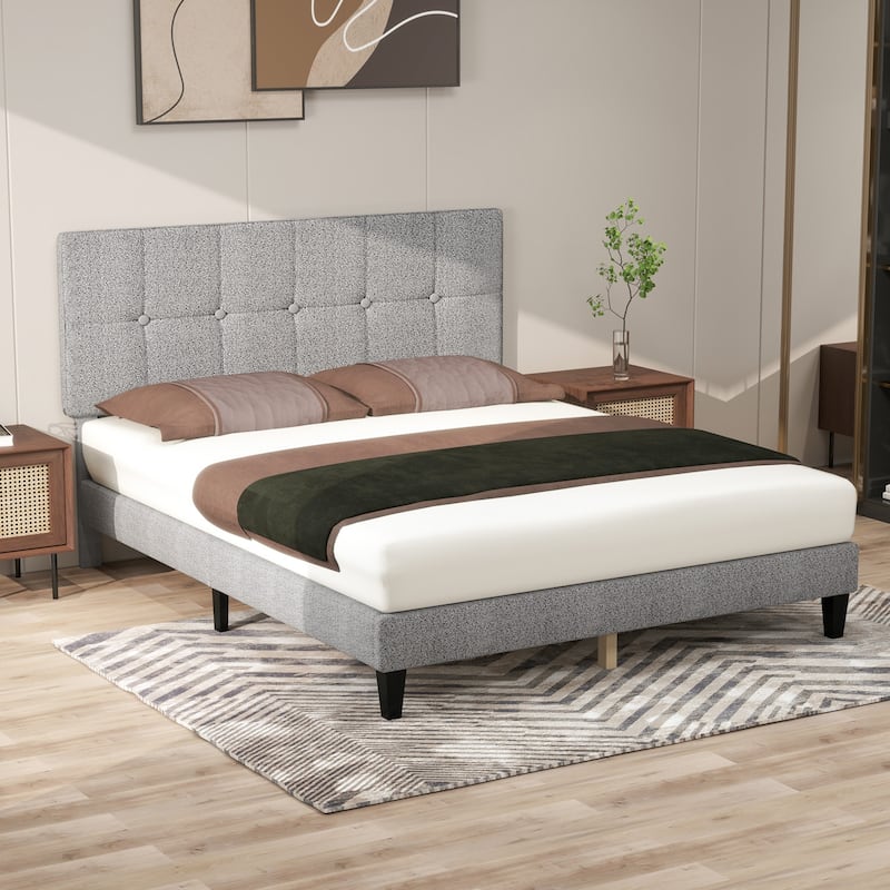 Wood Platform Bed Wood Bed Frame with Headboard, No Box Spring Needed