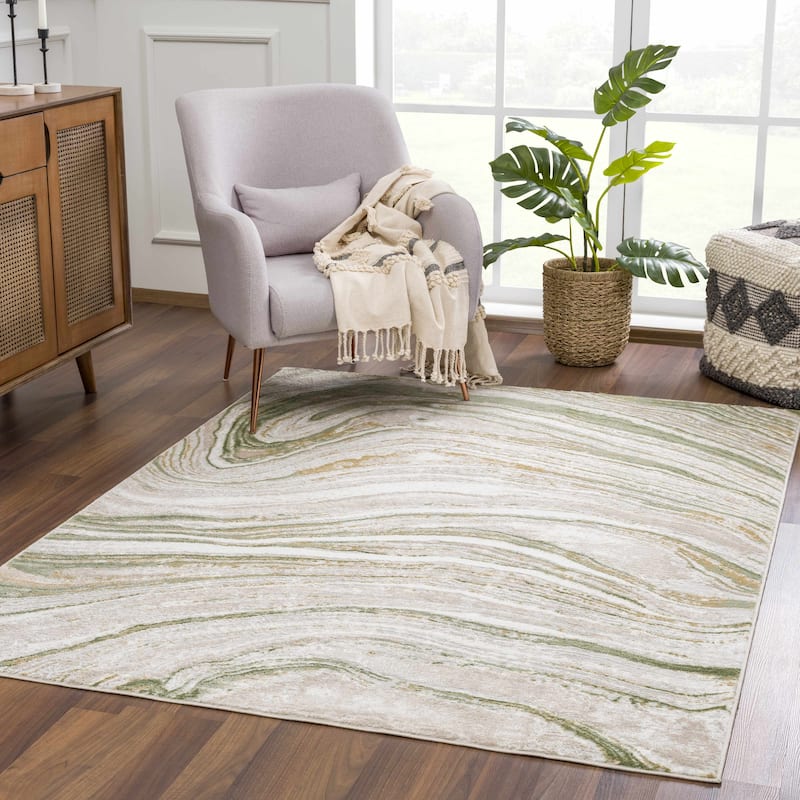 Hauteloom Liverpool Living Room, Bedroom Area Rug - Contemporary - Cream,Green - 7'10" x 10' - 7'10" x 10' - Green, Brown, Grey