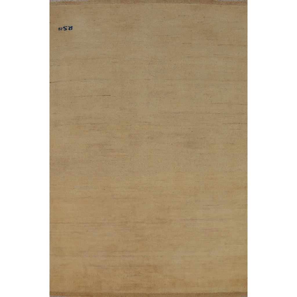 Modern Gabbeh Oriental Area Rug Handmade Yellow Wool Carpet - 4'11" x 7'0"