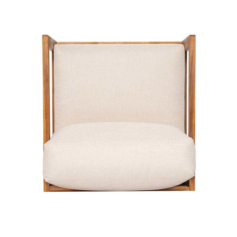 Christopher Knight Home - Outdoor Swivel Solid Acacia Wood Lounge Chair with Beige Cushion