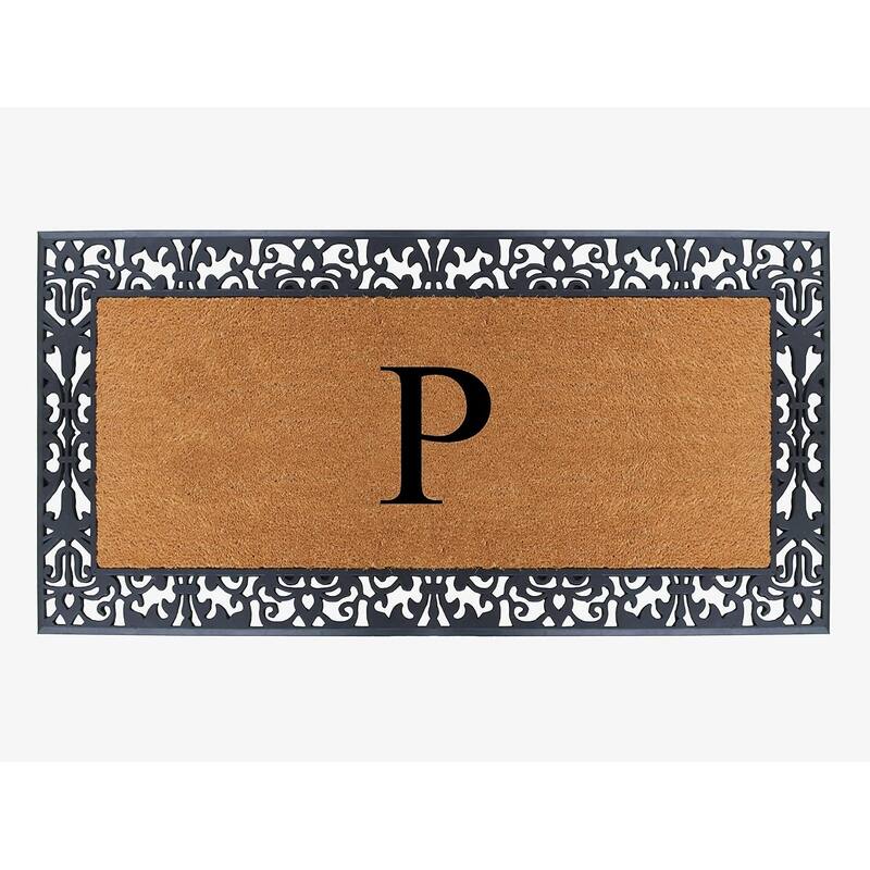 A1HC Rubber and Coir Paisley Border Heavy Duty Non-Slip Durable Double Door Monogrammed Doormat 30"X60", Black - P