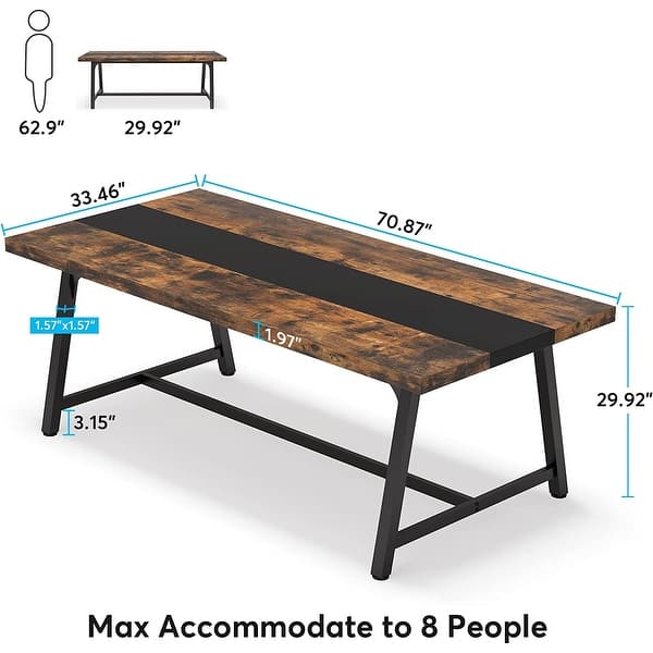 dimension image slide 0 of 4, Dining Table for 8 People, 70.87-inch Rectangular Wood Kitchen Table