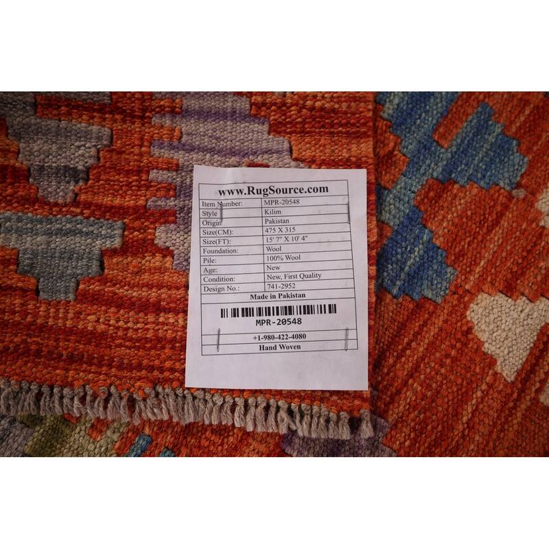 Multicolor Kilim Oriental Large Area Rug Hand-Woven Wool Carpet - 10'4"x 15'7"