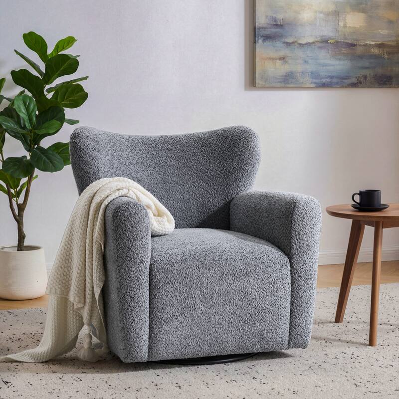Christopher Knight Home - 360° Swivel Bouclé Wingback Accent Chair - Black,Dusty Blue