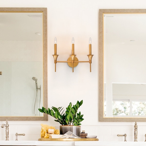 Mid century Modern 3 light Antique Gold Bathroom Vanity Lights Candle Wall Sconce L11.8 W10.6 xH6.7 Bed Bath Beyond 32119528
