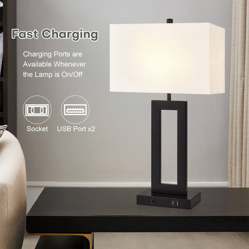 22" Gray USB Table Lamp Set With Touch Control