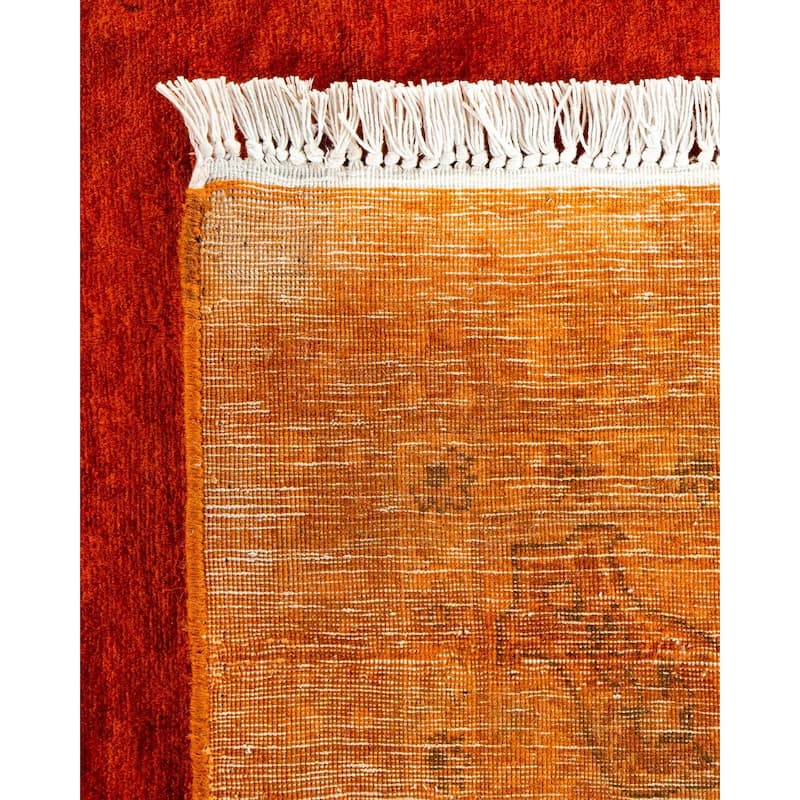 Overton Hand Knotted Wool Vintage Inspired Modern Contemporary Overdyed Orange Area Rug - 6' 2" x 9' 3"
