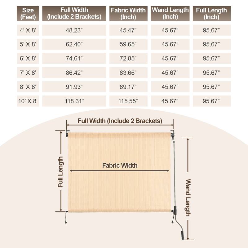 Aoodor Patio HDPE Fabric Roller Shade