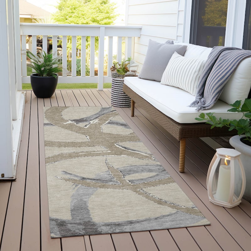 Machine Washable Indoor/ Outdoor Abstract Contemporary Chantille Rug - Beige - 2'3" x 7'6"