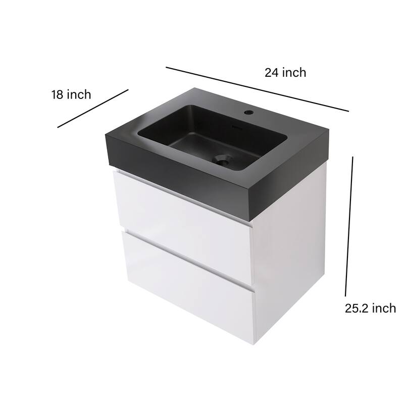 Floating Bathroom Vanity with Black Solid Surface Top
