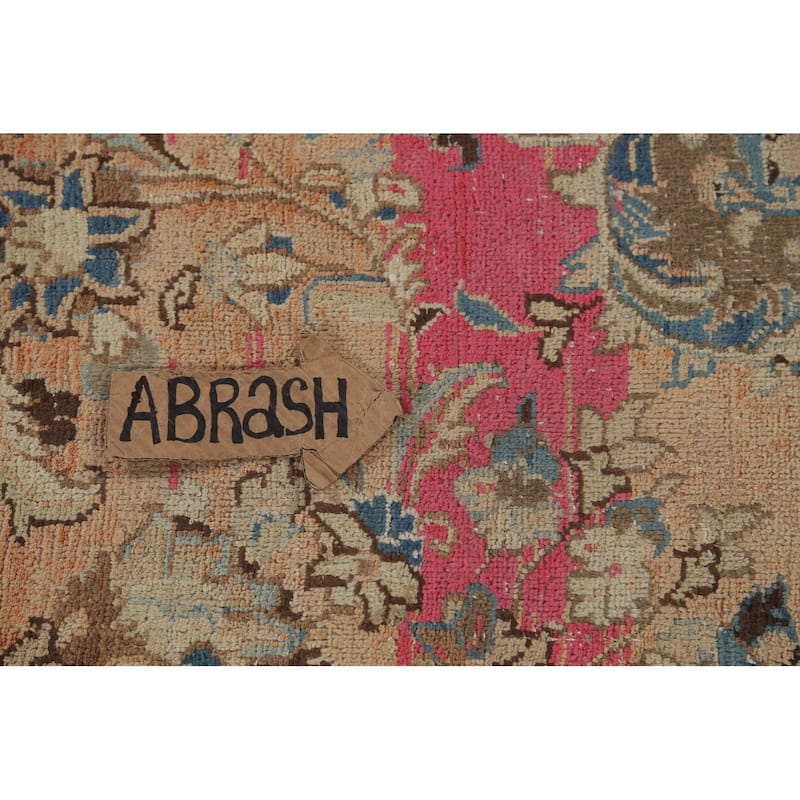 Orange Traditional Mashad Persian Vintage Rug Hand-Knotted Wool Carpet - 9'7"x 13'4"
