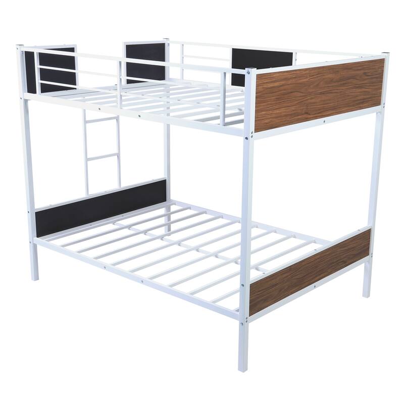 Full-over-full bunk bed modern style steel frame bunk bed with safety rail, built-in ladder for bedroom,dorm,adults