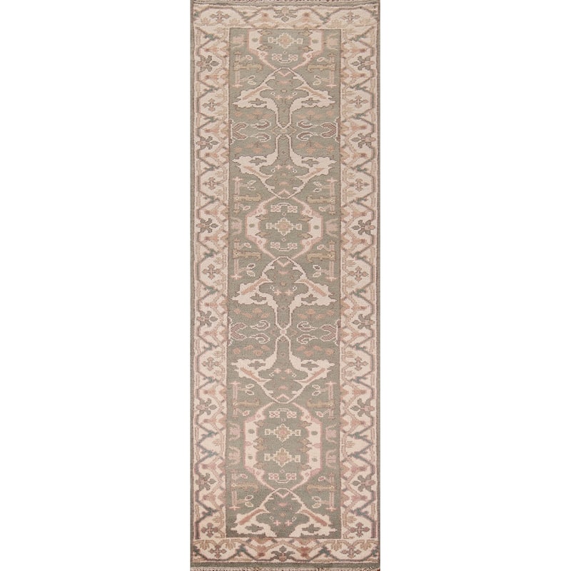 Green Oushak Oriental Runner Rug Handmade Wool Carpet - 2'7"x 9'11"