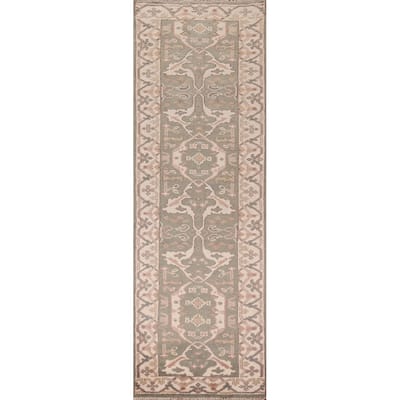 Green Oushak Oriental Runner Rug Handmade Wool Carpet - 2'7"x 9'11"