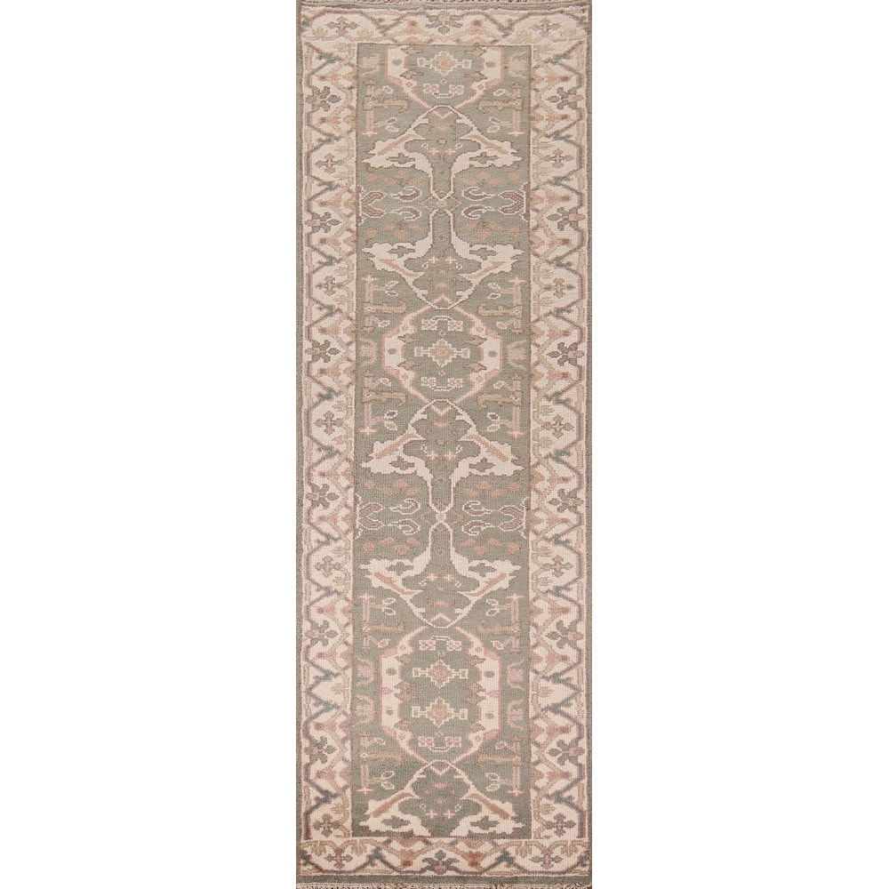 Green Oushak Oriental Runner Rug Handmade Wool Carpet - 2'7"x 9'11"