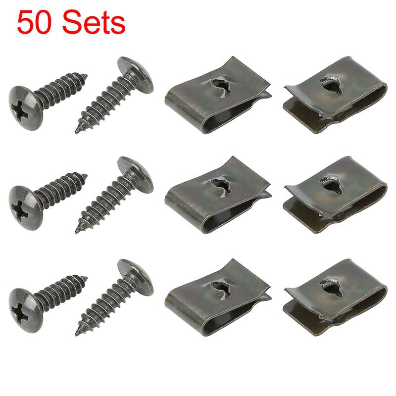 Kit Di 100 Viti E Clip A U Metalliche, 4.2x16mm, Colore Verde Militare, Per Fissaggio Cruscotto Auto, Moto, Targa, Riparazione Fissaggi