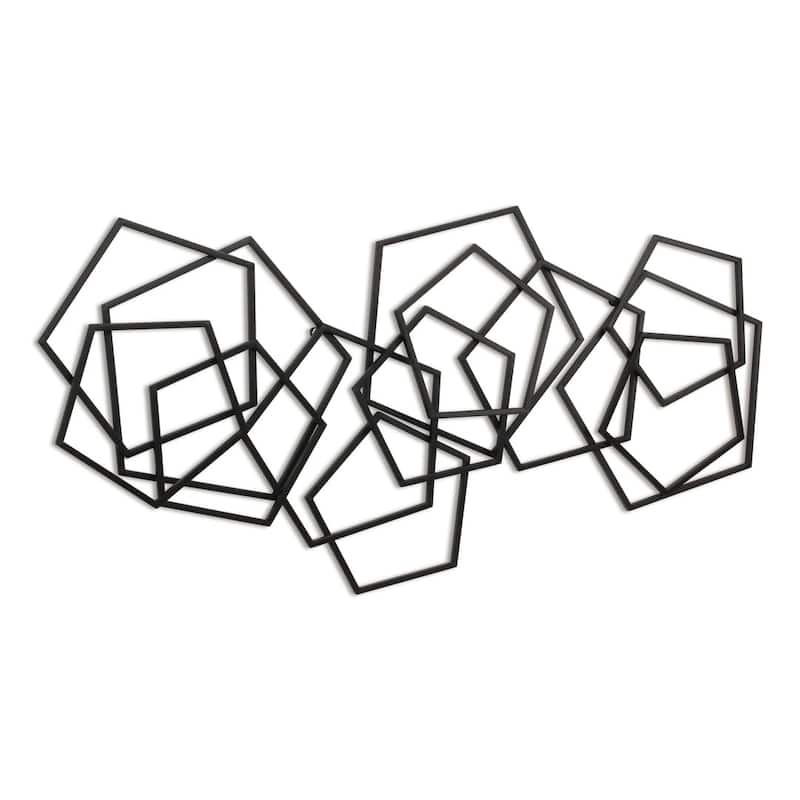 HomeRoots 24" X 48" Black Geometric Metal Abstract Hanging Dimensional Sculpture