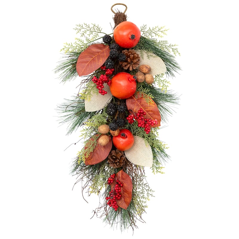 30" Fall Harvest Mixed Berry and Pomegranate Artificial Teardrop Swag - Unlit