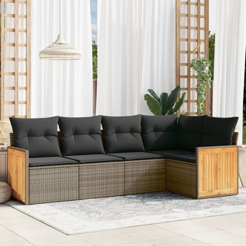 vidaXL Patio Sofa Set with Cushions Outdoor Conversation Furniture Poly Rattan - 24.4 x 24.4 x 27.2 - Grey