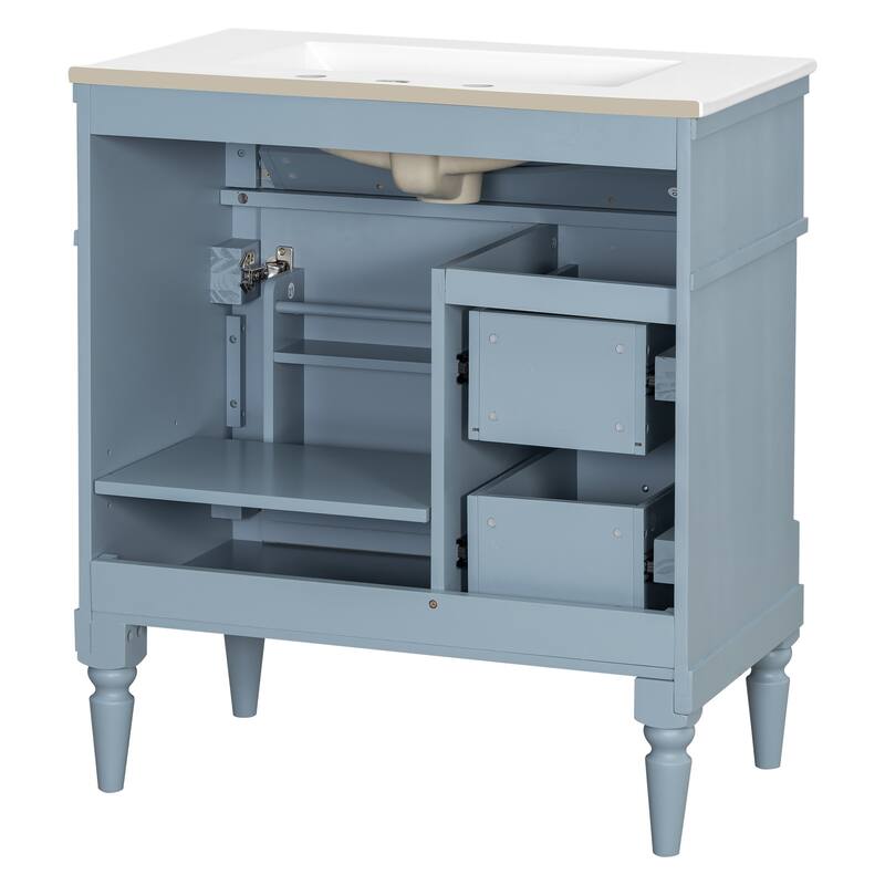 Roomfitters 30" Bathroom Vanity with Sink, Solid Wood Frame, Flip Drawer, 2 Drawers & Door Rack