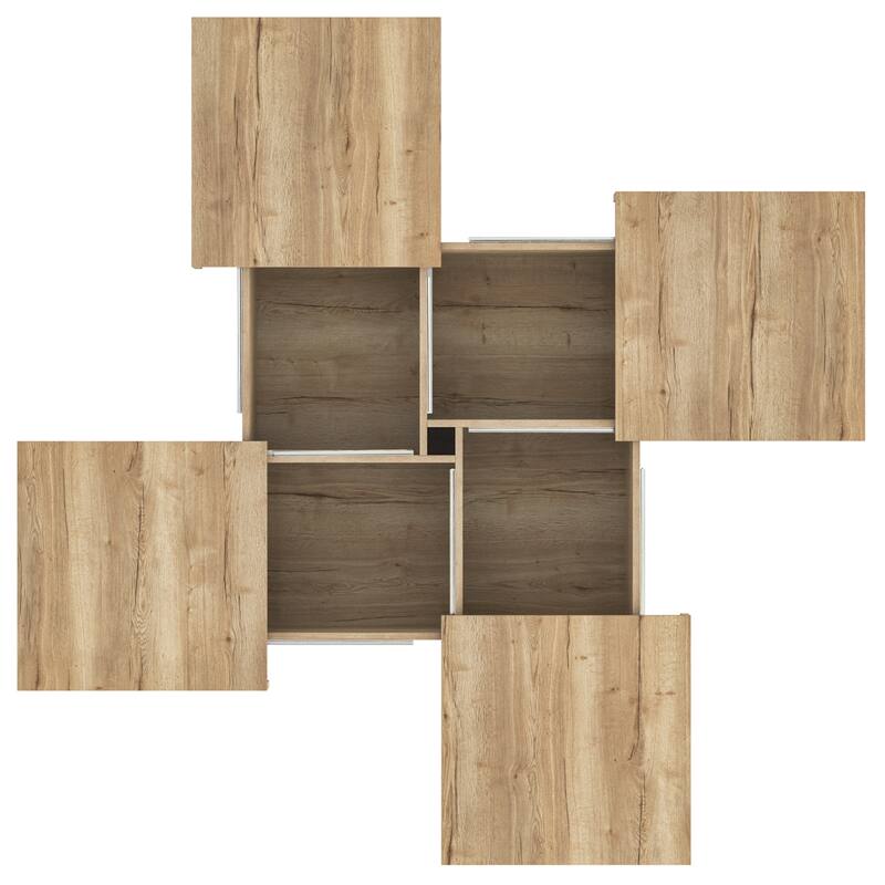 39.4" Square Veneer Coffee Table with Sliding Top & Storage, Natural Wood Grain Finish