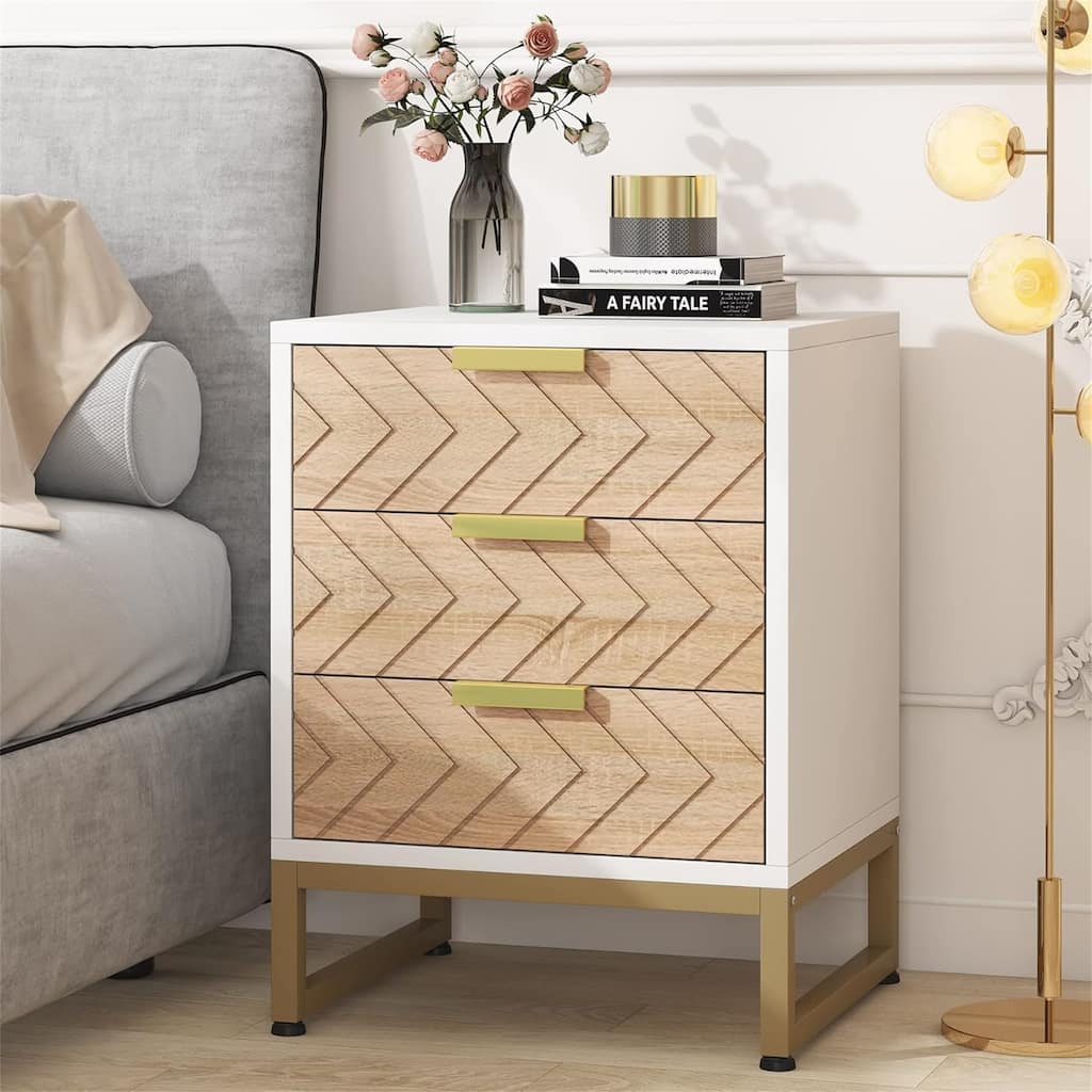Set of 2 Modern Nightstands with 3 Drawers
