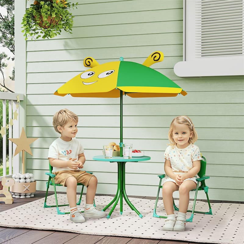 Kids Outdoor Table and Chair Set with Adjustable Umbrella and Steel Frame for Comfortable Seating - Bee