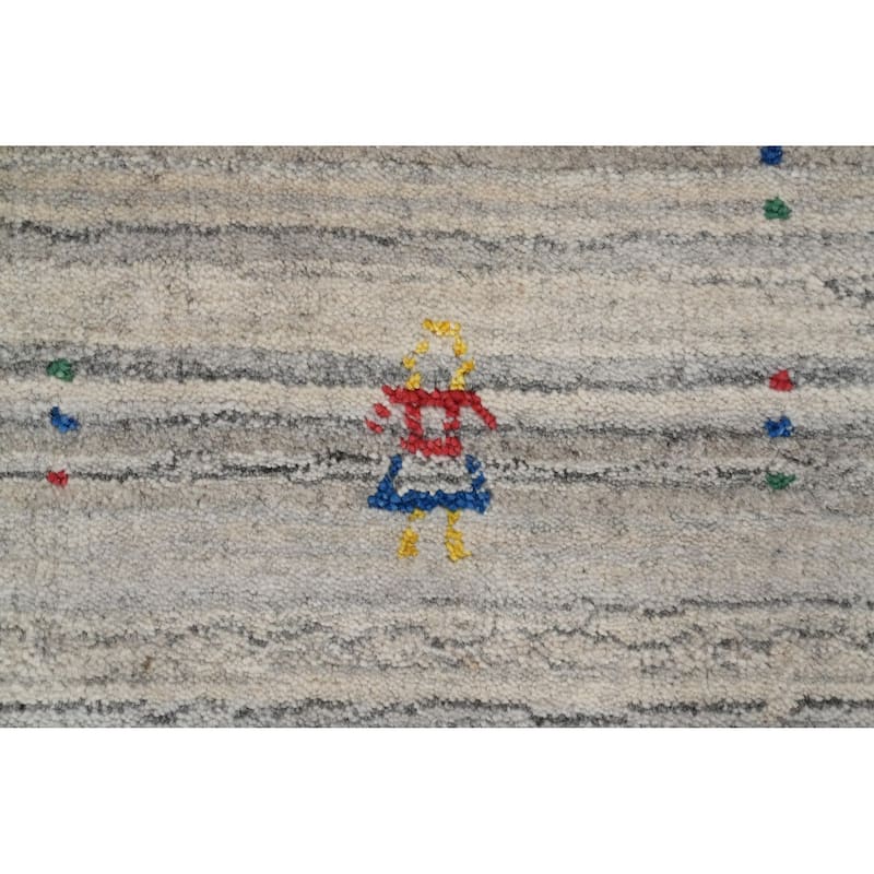 Hand Knotted Oriental Viscose Silk Carpet Tribal Animal Pictorial Greys & Charcoal Gabbeh Area Rug - 9' 9'' X 9' 4''
