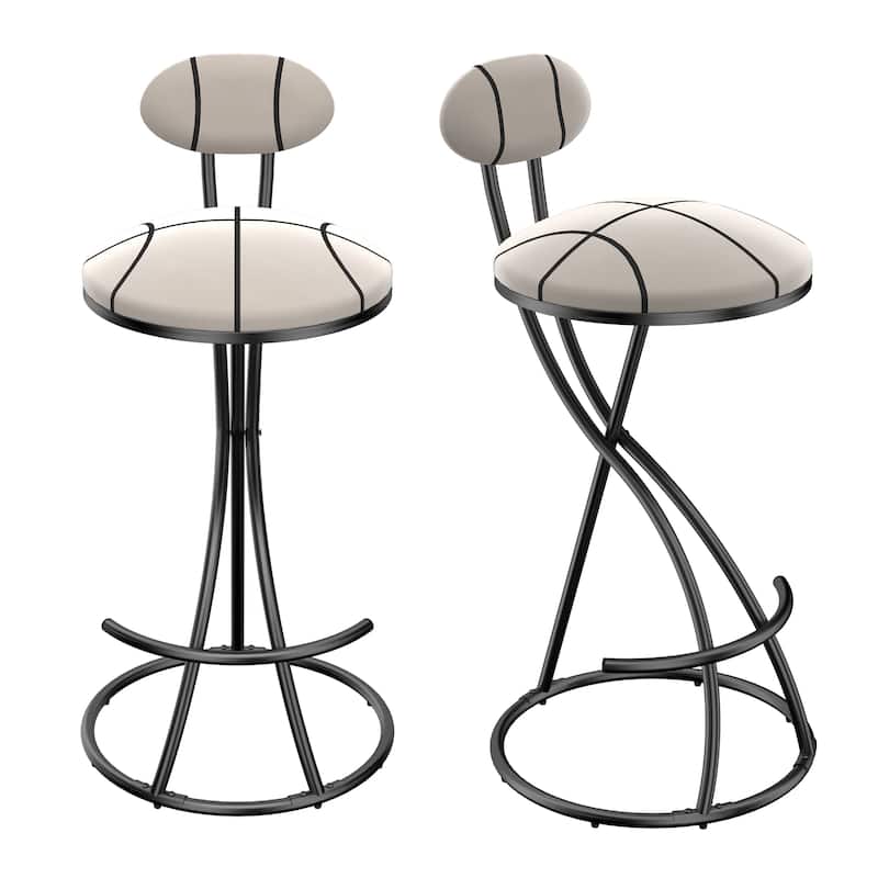 Upholstered Bar Stools Set of 2 Striped Counter Height Barstools Modern Velvet Dining Chairs - Black